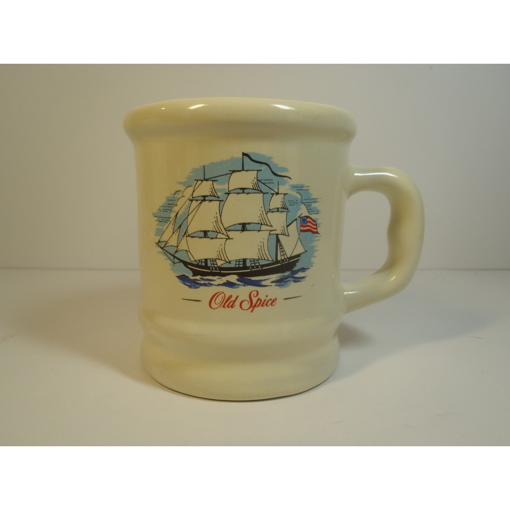 Vintage Old Spice Shaving Mug Cup, Ship Stars & Stripes Flag